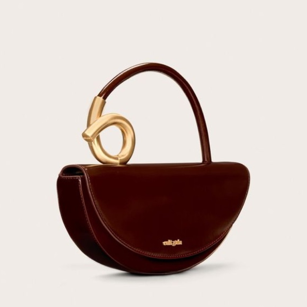 cult gaia Brown Leather Top-Handle Bag with Gold Accent